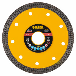 Диск алмазный отрезной 125 х 22,2мм, сплошной, супертонкий, горячий пресс, сухой/мокрый рез Denzel