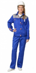 Костюм летний женский Фаворит куртка, брюки васильковый со светло-серым  