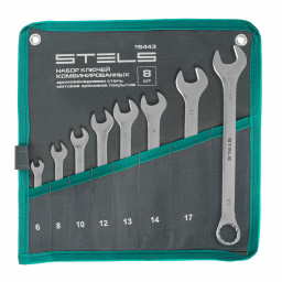 Набор ключей комбинированных 6-19 мм, 8 шт., CrV, матовый хром Stels